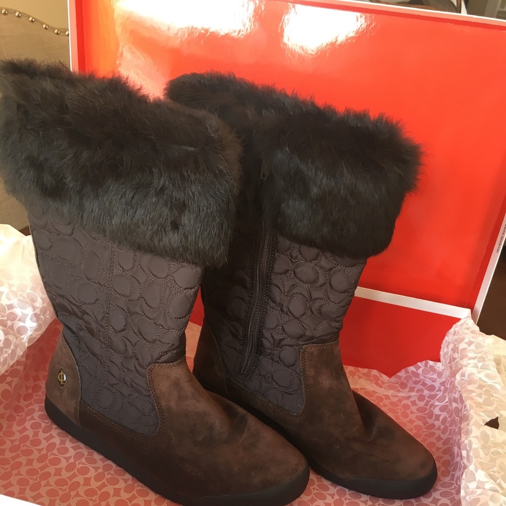 Coach chocolate brown fur mid calf boot